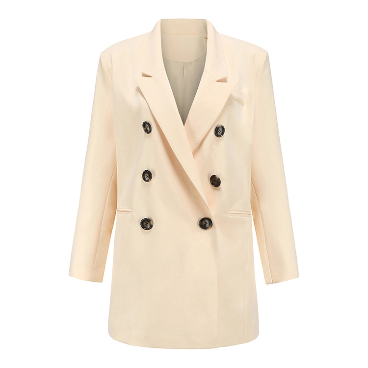 Stylish Women Color Casual Blazer Double-Breasted Coat with a Touch of Elegance