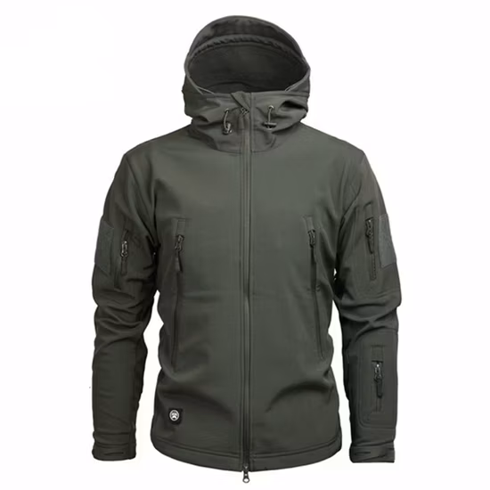 Giacca tattica da esterno Softshell da uomo Giacca da combattimento impermeabile mimetica Giacca a vento con cappuccio nascosta